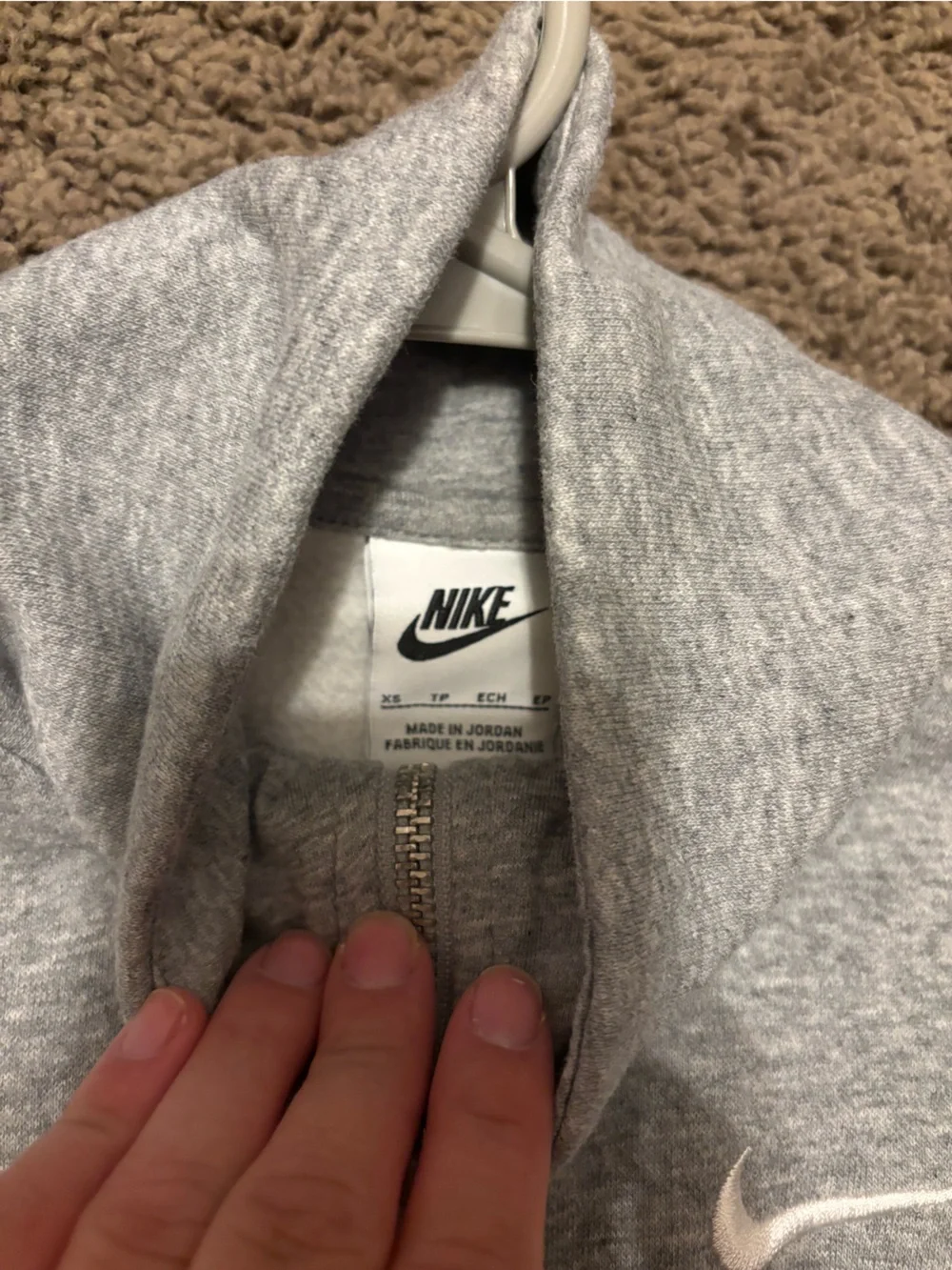 Nike Gray Zip-Up Hoodie with White Swoosh and OTF Print